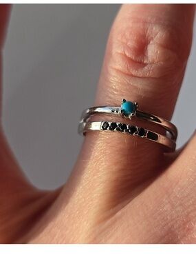 Sterling Silver Turquoise with Black Stones Ring Size 7